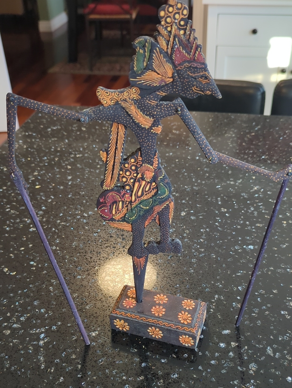 Handcrafted Wooden Balinese Shadow Puppet Sculpture With Base